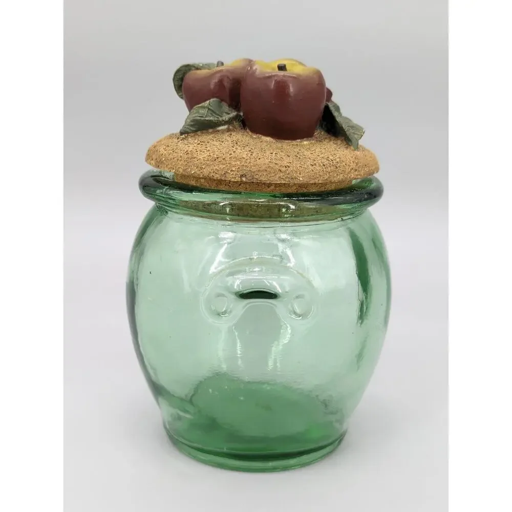 Green Embossed Kitchen Glass Storage Jar With Decorative Apples Cork Lid 7